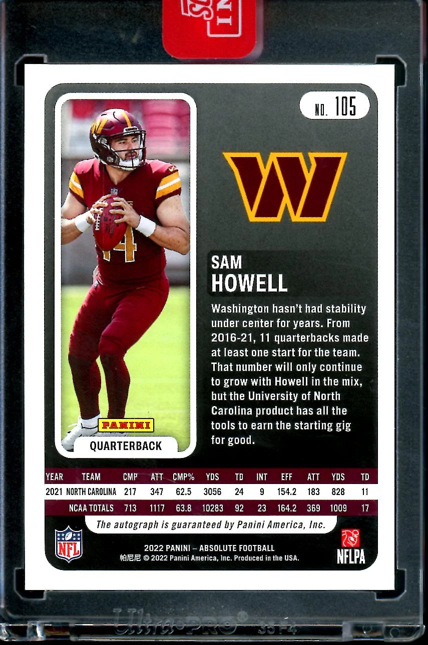 2022 Panini Absolute Sam Howell Rookie Auto /35 Commanders - Image 2