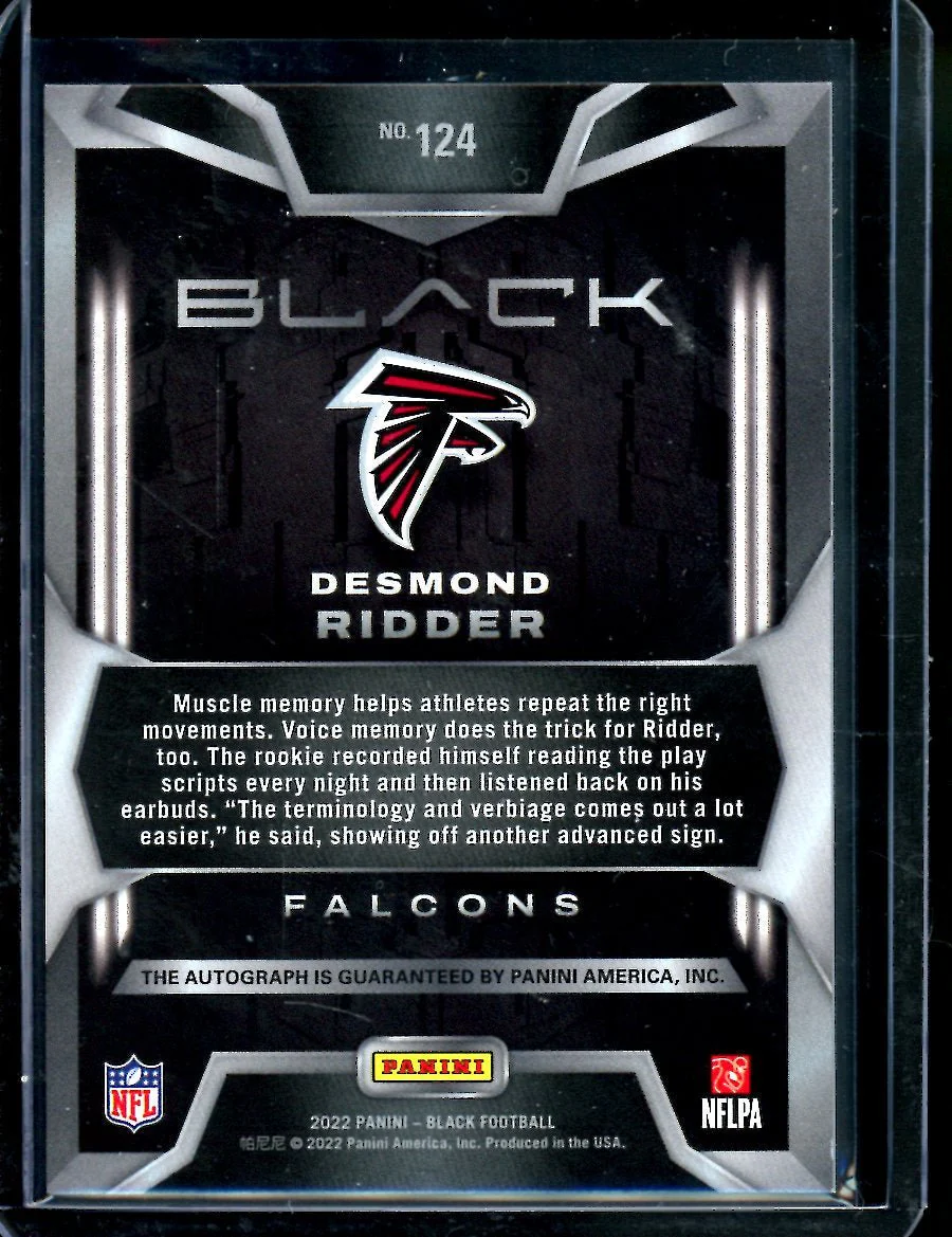 2022 Panini Black Desmond Ridder Rookie Auto /25 Falcons - Image 2