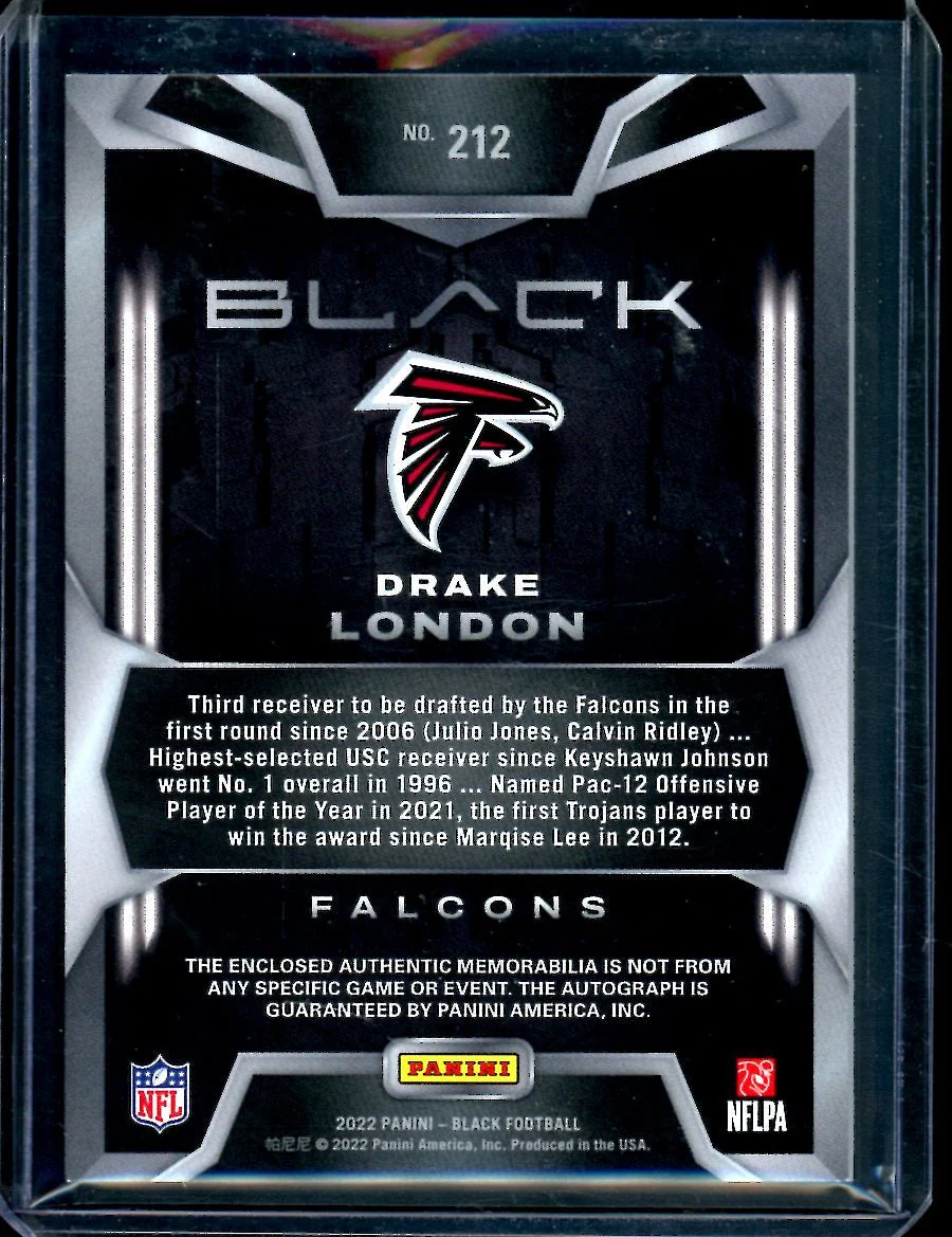 2022 Panini Black Drake London Rookie RPA /25 Falcons - Image 2