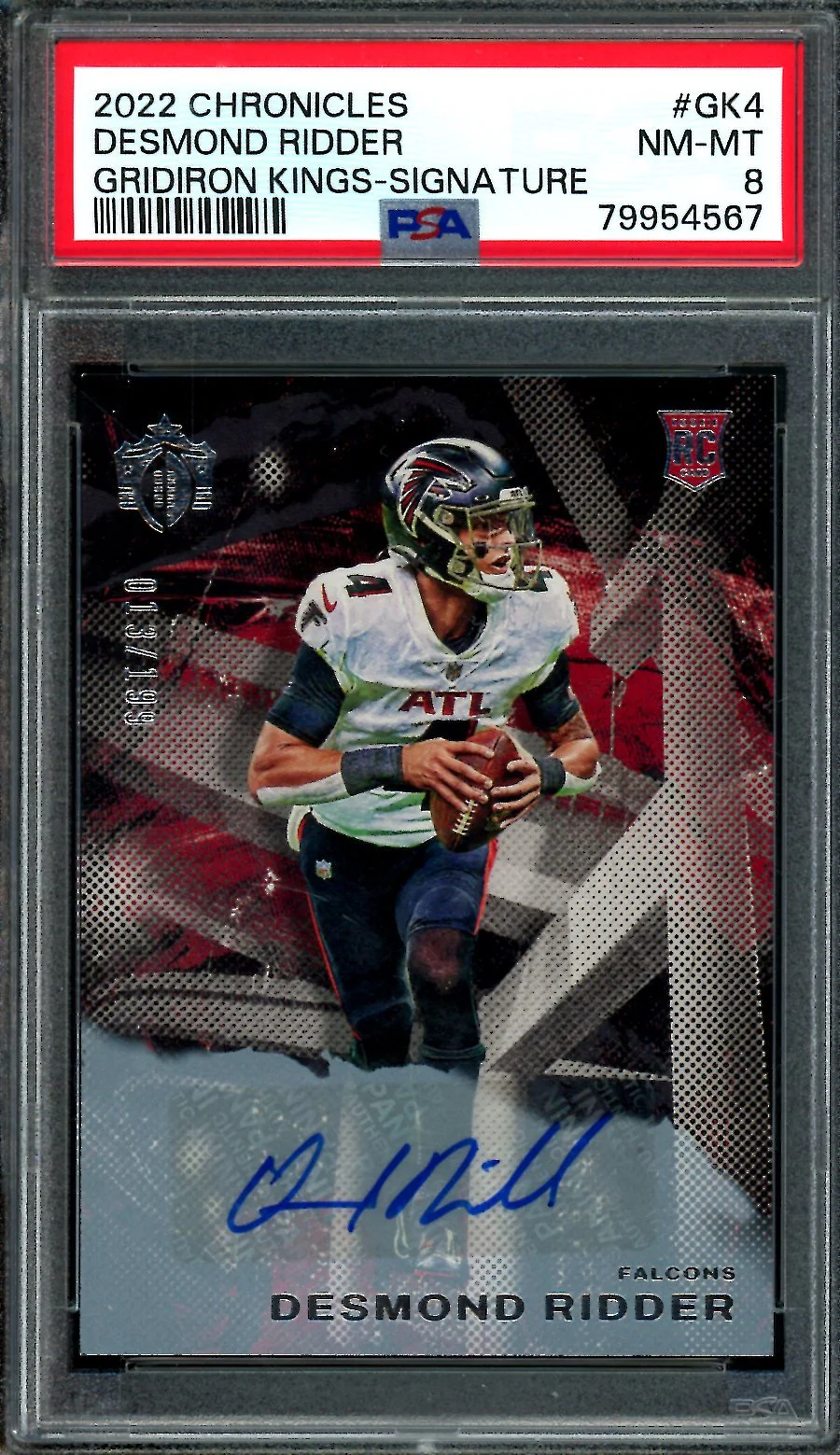 2022 Panini Chronicles Desmond Ridder Rookie Auto /199 PSA 8 Falcons