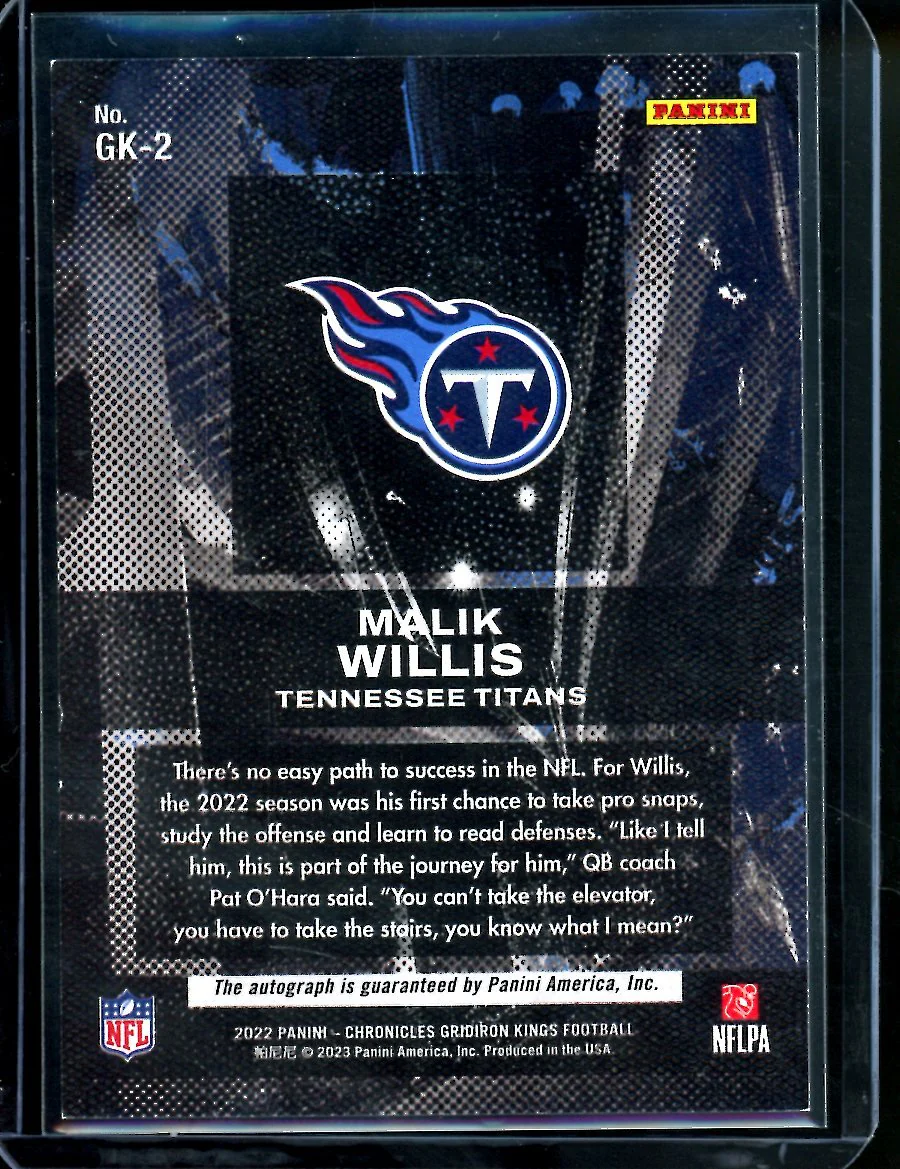 2022 Panini Chronicles Gridiron Kings Malik Willis Rookie Auto /75 Titans - Image 2