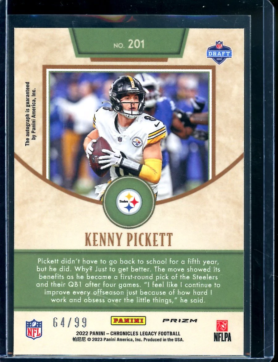 2022 Panini Chronicles Legacy Kenny Pickett Rookie Auto /99 Steelers - Image 2