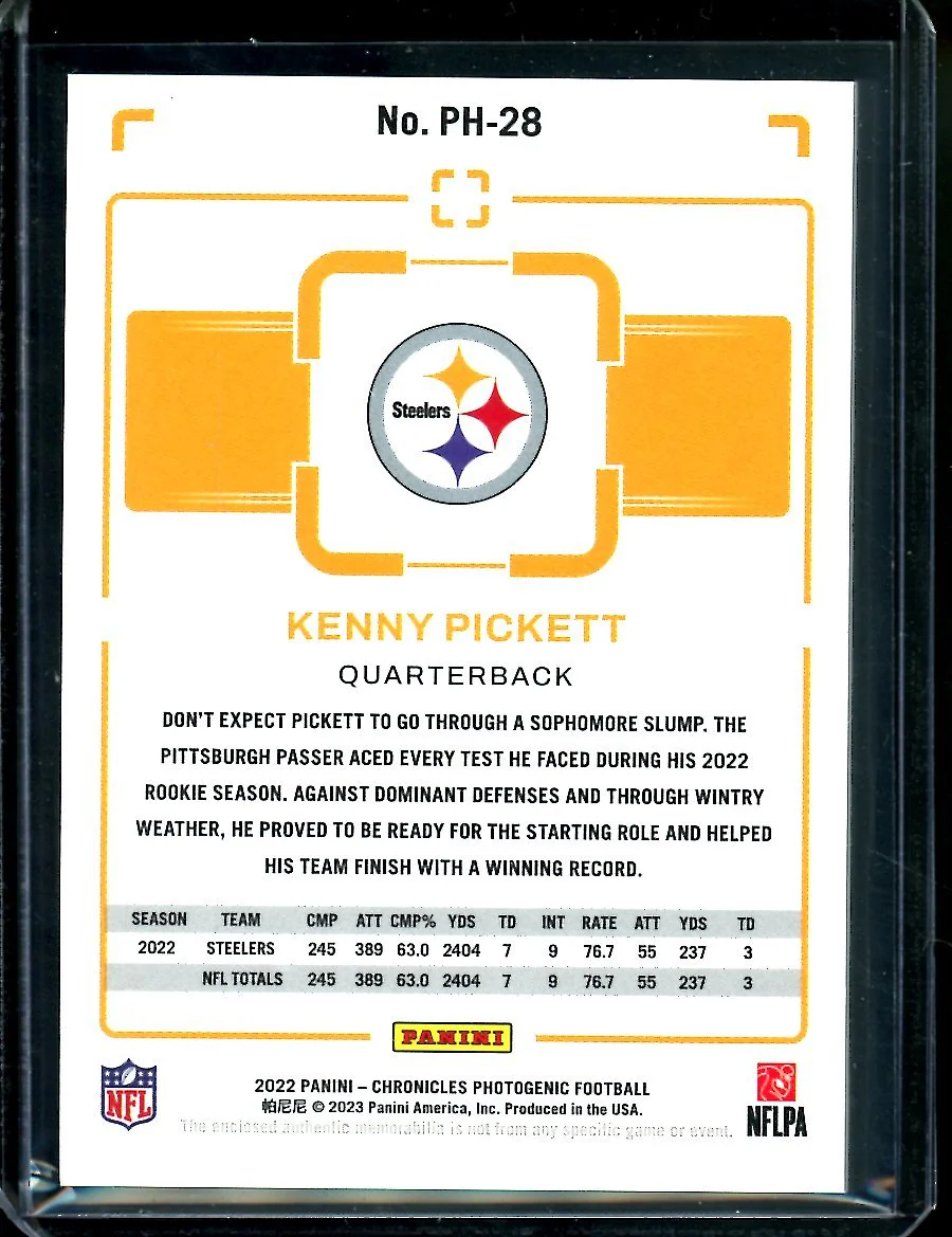 2022 Panini Chronicles Photogenic Kenny Pickett Rookie Patch /199 Steelers - Image 2