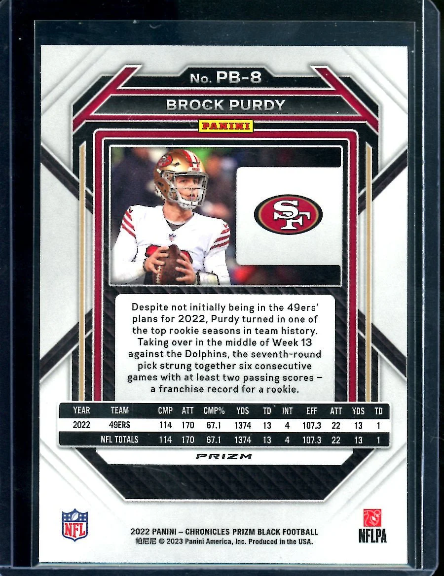 2022 Panini Chronicles Prizm Black Brock Purdy Rookie Silver 49ers - Image 2