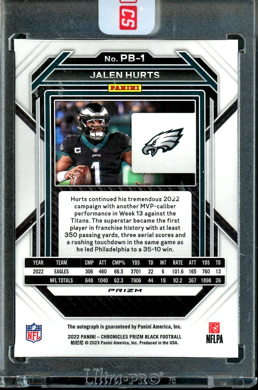 2022 Panini Chronicles Prizm Black Jalen Hurts Auto Eagles - Image 2