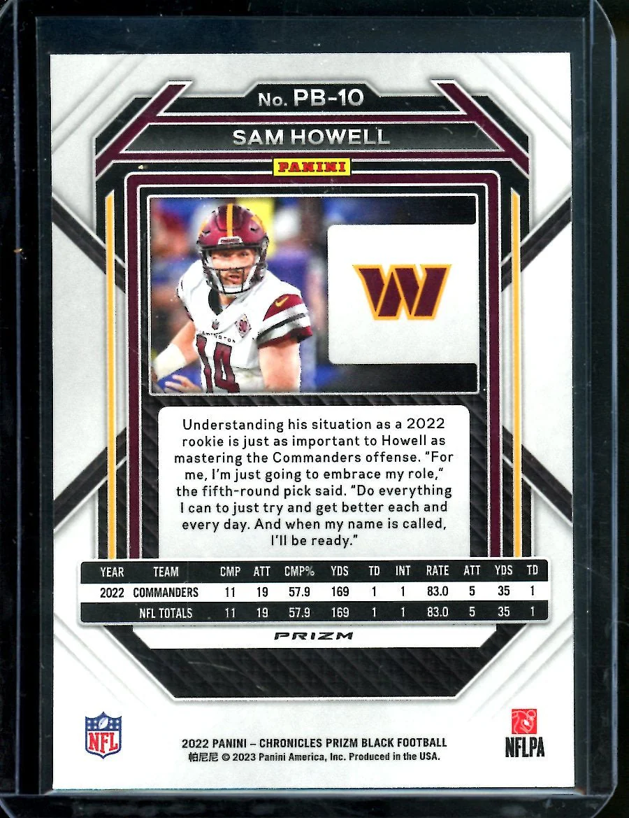 2022 Panini Chronicles Prizm Black Sam Howell Rookie Silver Commanders - Image 2