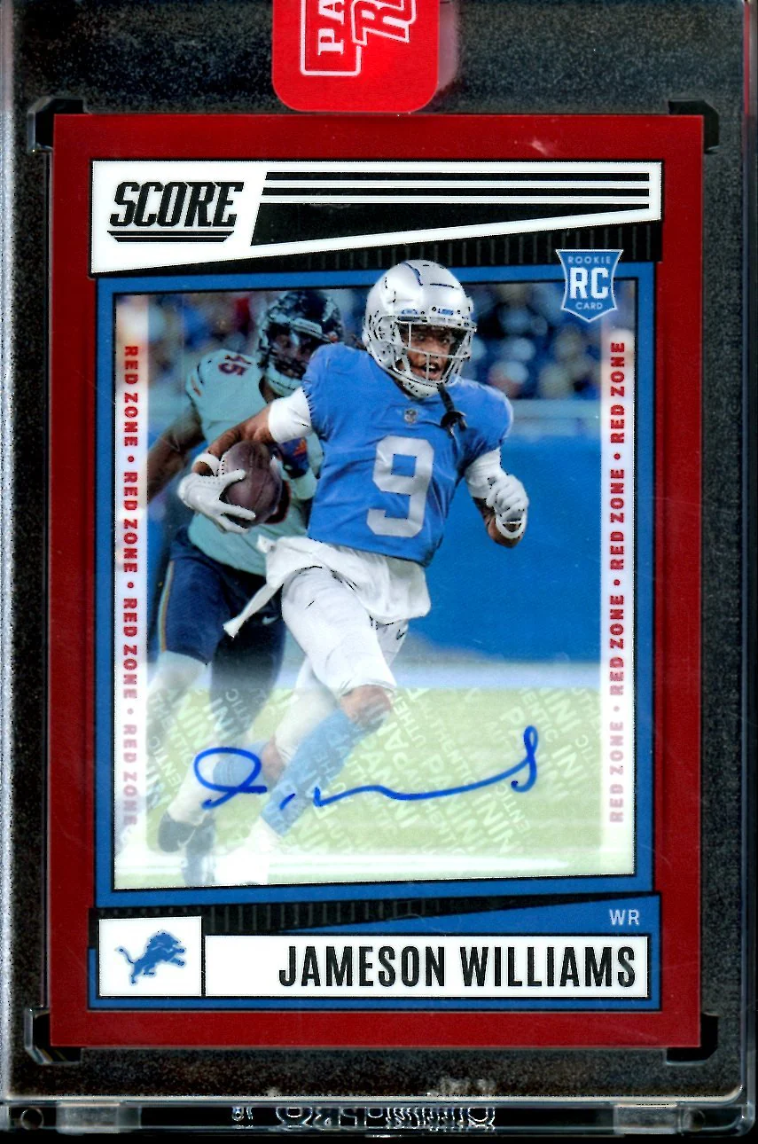 2022 Panini Chronicles Score Jameson Williams Rookie Auto Red Zone /20 Lions