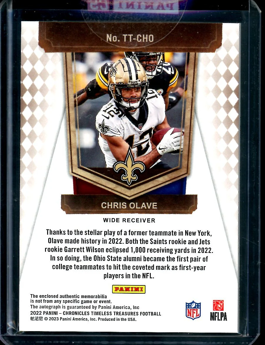 2022 Panini Chronicles Timeless Treasures Chris Olave Rookie RPA /99 Saints - Image 2