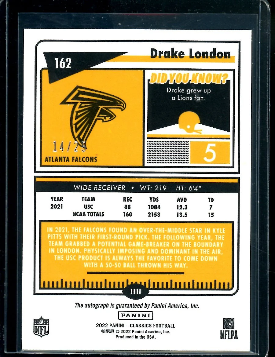 2022 Panini Classics Drake London Rookie Auto /25 Falcons - Image 2