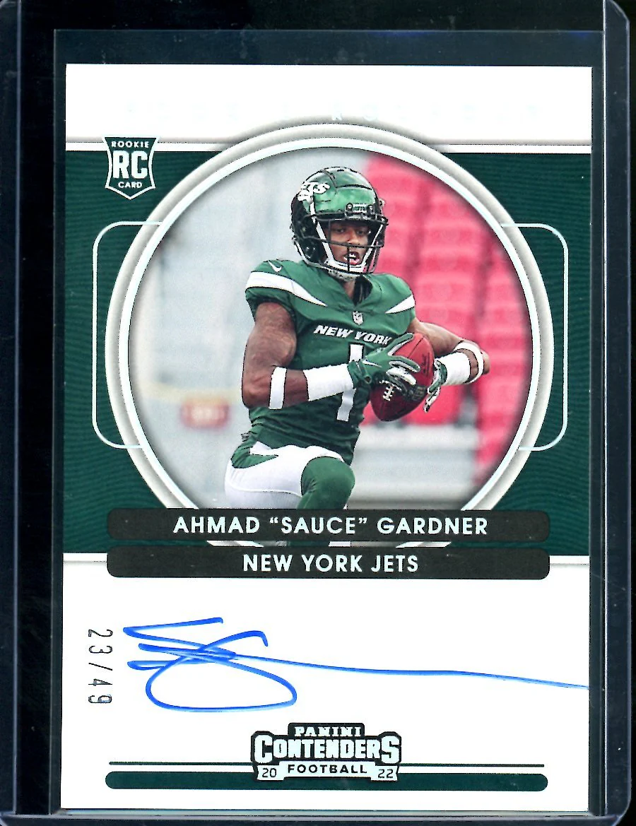 2022 Panini Contenders Ahmad "Sauce" Gardner Rookie Roundup Auto /49 Jets
