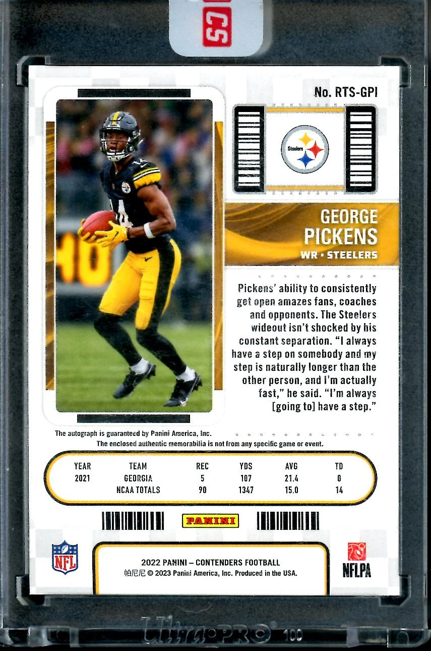 2022 Panini Contenders George Pickens Rookie RPA Steelers - Image 2