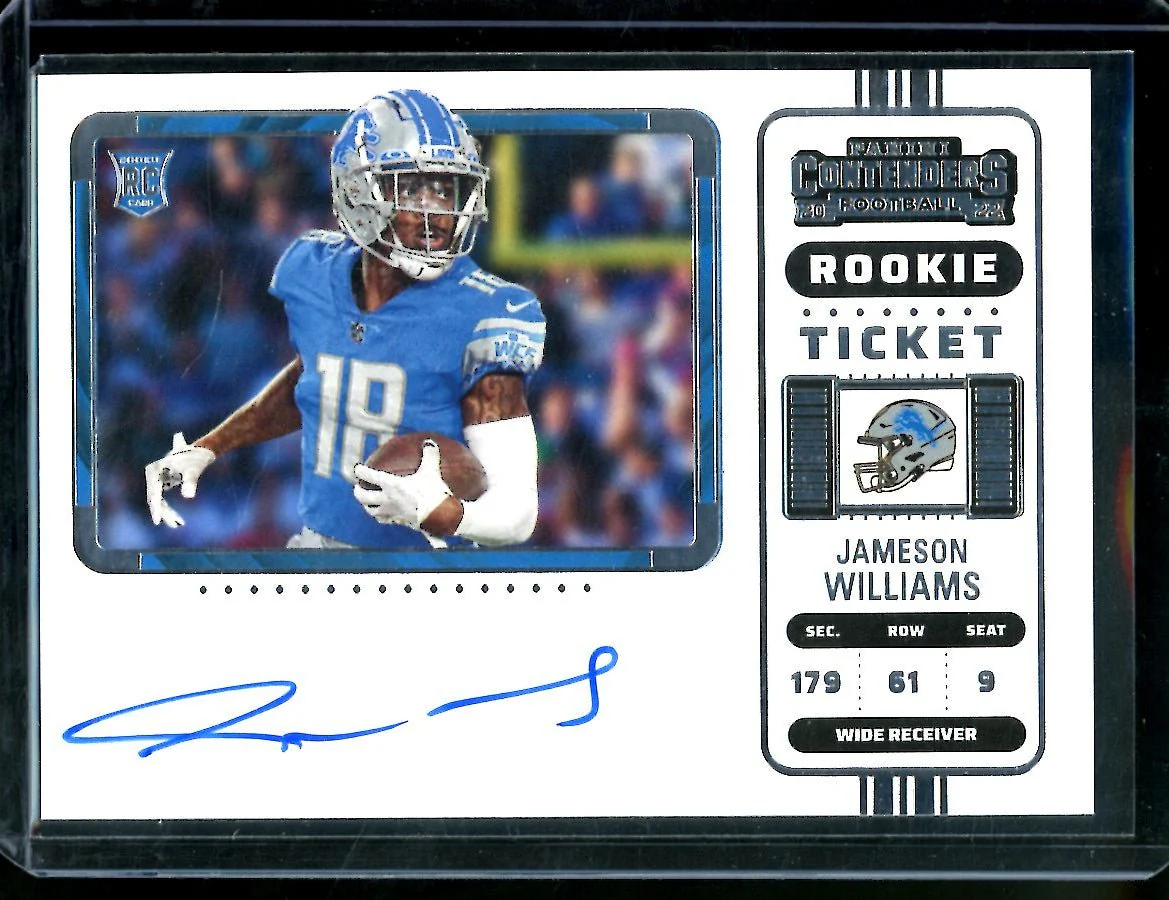 2022 Panini Contenders Jameson Williams Rookie Ticket Variation Auto Lions