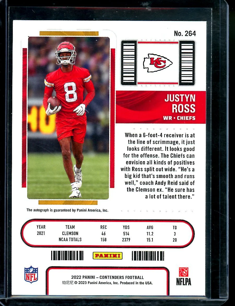 2022 Panini Contenders Justyn Ross Rookie Playoff Ticket Auto /99 Chiefs - Image 2