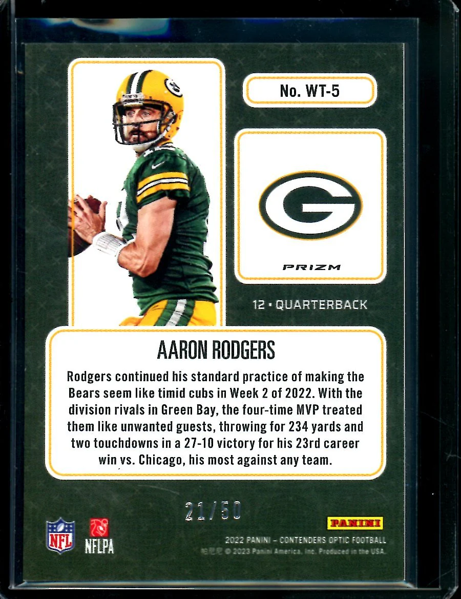 2022 Panini Contenders Optic Aaron Rodgers Winning Ticket Orange /50 Packers - Image 2
