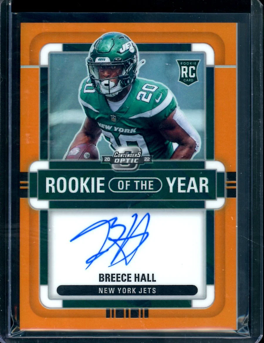 2022 Panini Contenders Optic Breece Hall Rookie of the Year Orange /35 Jets