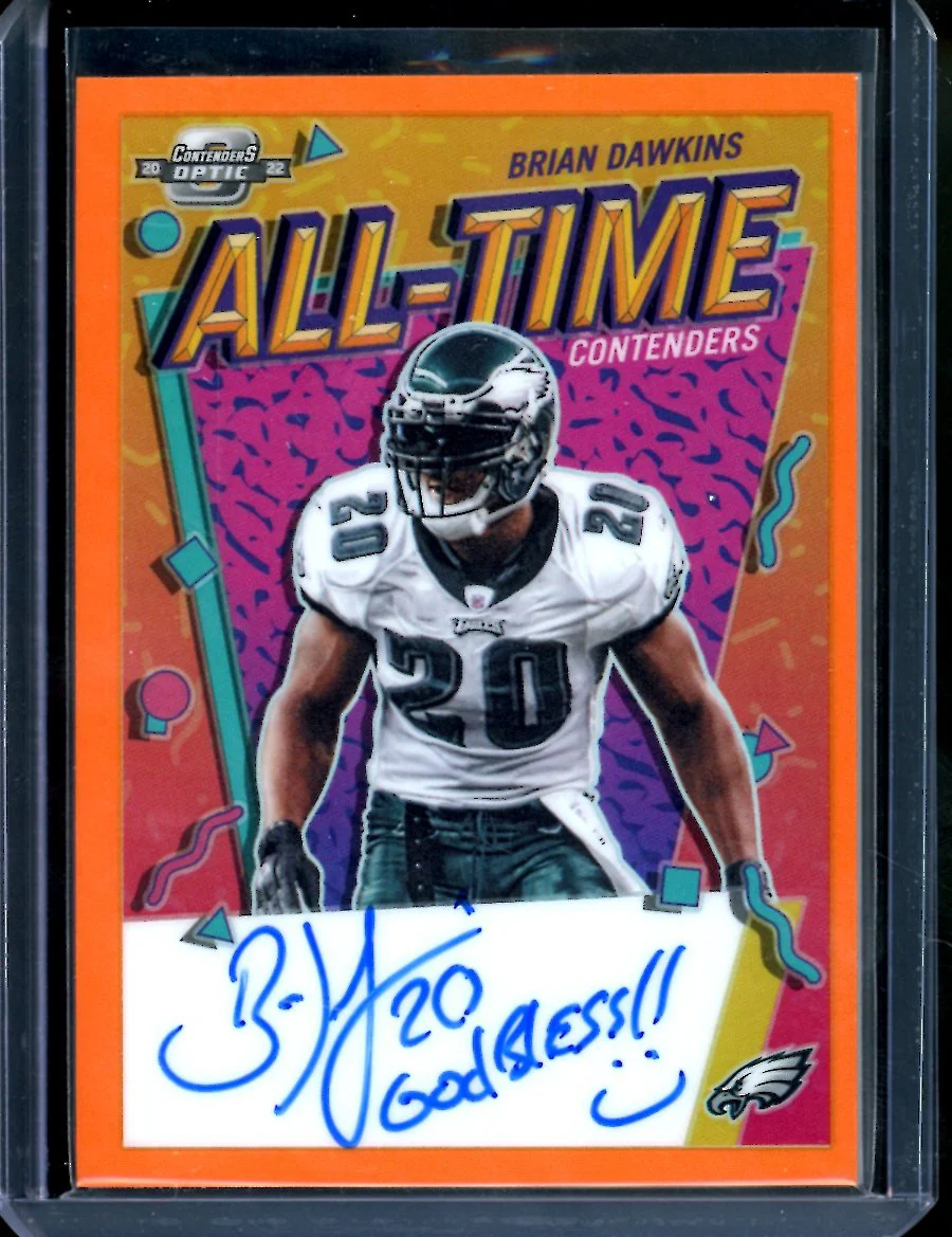 2022 Panini Contenders Optic Brian Dawkins All-Time Contenders Auto Orange /25 Eagles