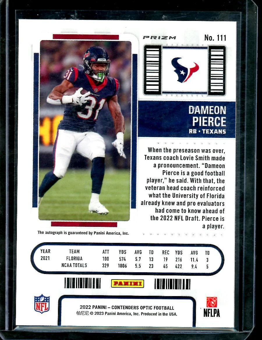 2022 Panini Contenders Optic Dameon Pierce Rookie Ticket Auto Silver Texans - Image 2