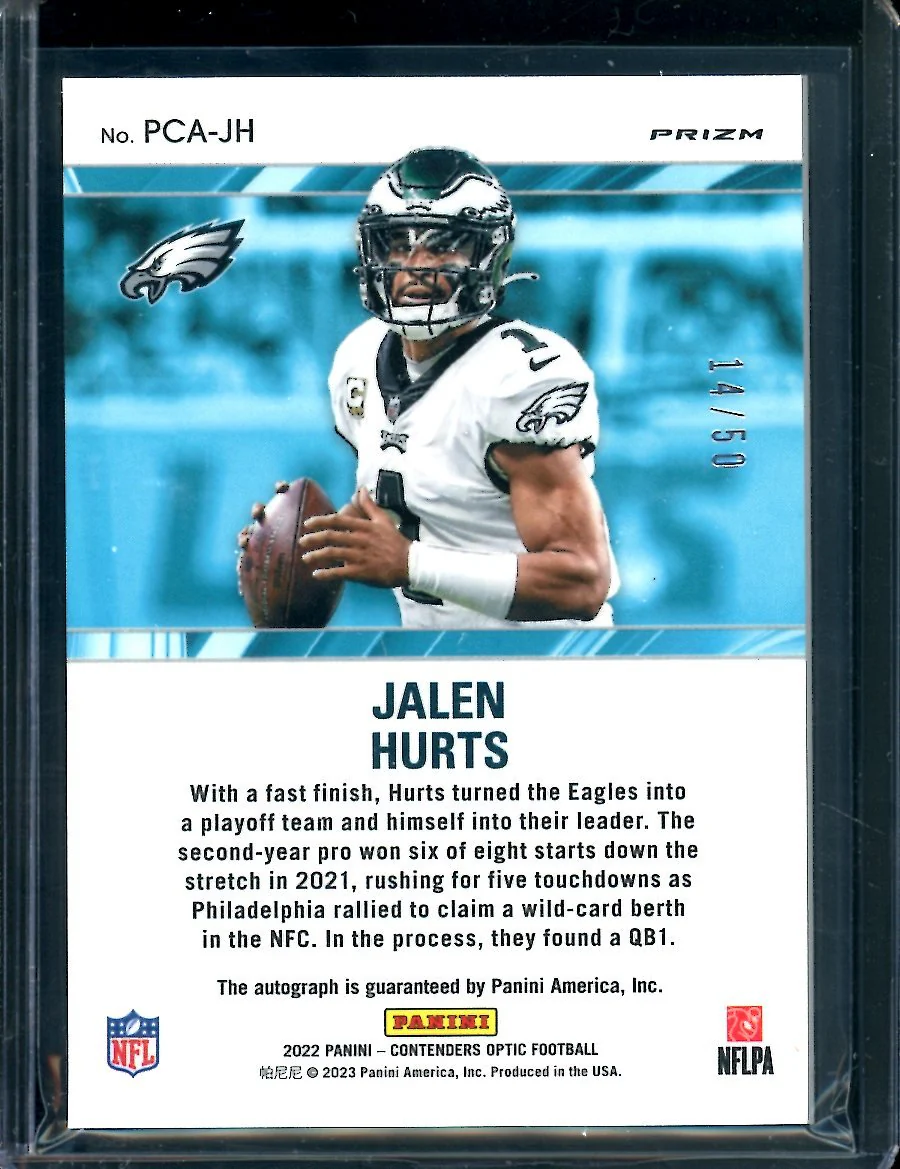 2022 Panini Contenders Optic Jalen Hurts Perennial Contenders Auto /50 Eagles - Image 2