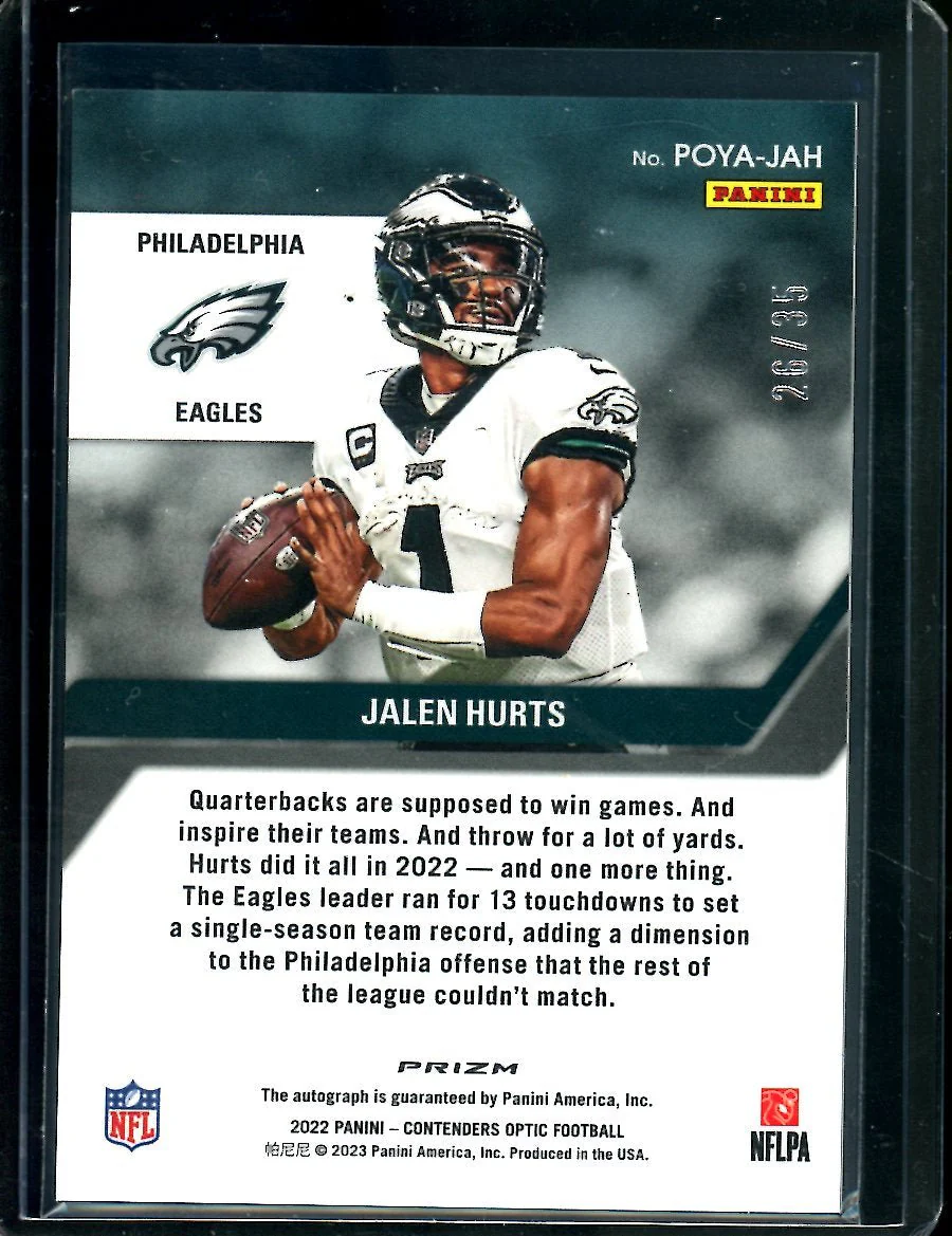 2022 Panini Contenders Optic Jalen Hurts Player of the Year Auto /35 Eagles - Image 2