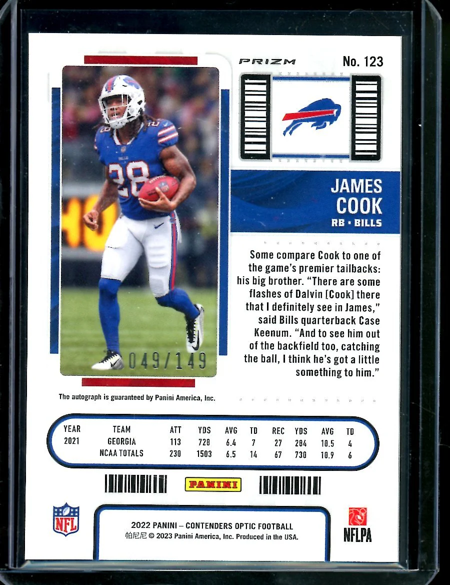 2022 Panini Contenders Optic James Cook Rookie Auto Red /149 Bills - Image 2