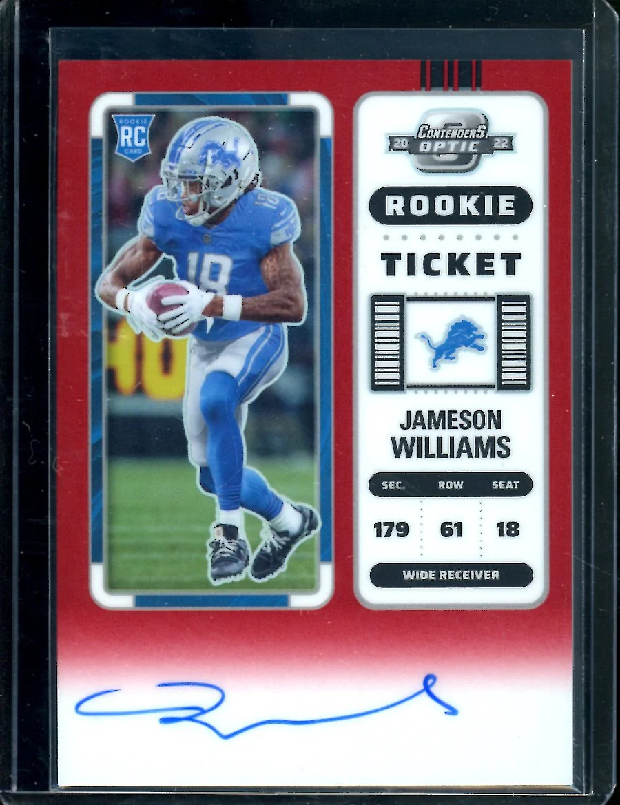 2022 Panini Contenders Optic Jameson Williams Rookie Auto Red /149 Lions