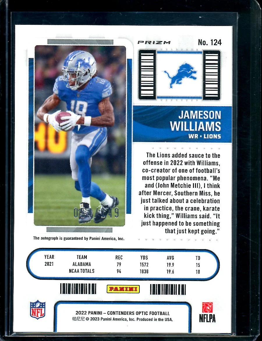 2022 Panini Contenders Optic Jameson Williams Rookie Auto Red /149 Lions - Image 2
