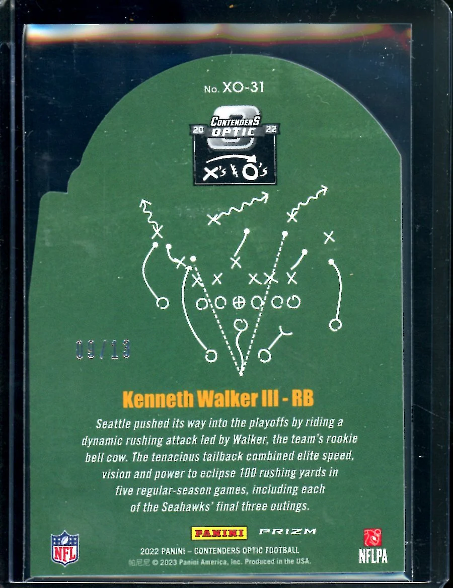 2022 Panini Contenders Optic Kenneth Walker III Rookie X's & O's Red/White/Blue /13 Seahawks - Image 2