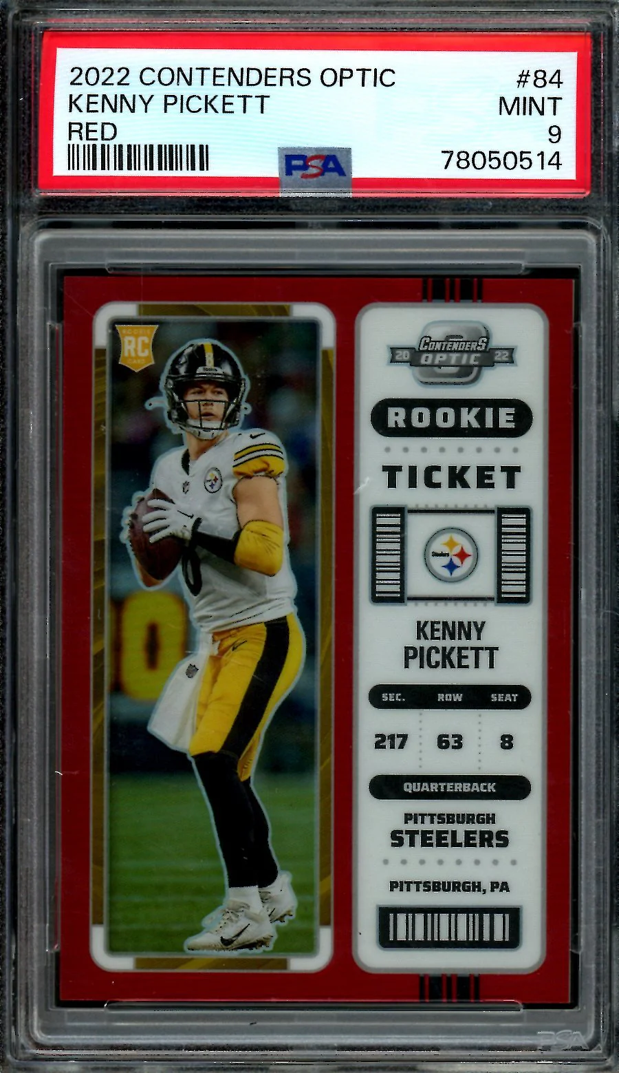 2022 Panini Contenders Optic Kenny Pickett Rookie Red /175 PSA 9 Steelers