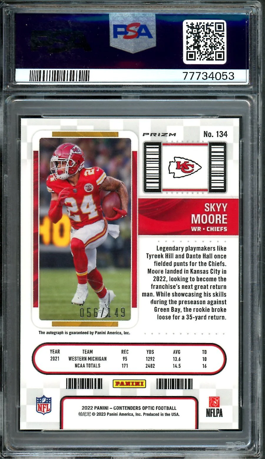 2022 Panini Contenders Optic Skyy Moore Rookie Red Auto /149 PSA 10 Chiefs - Image 2