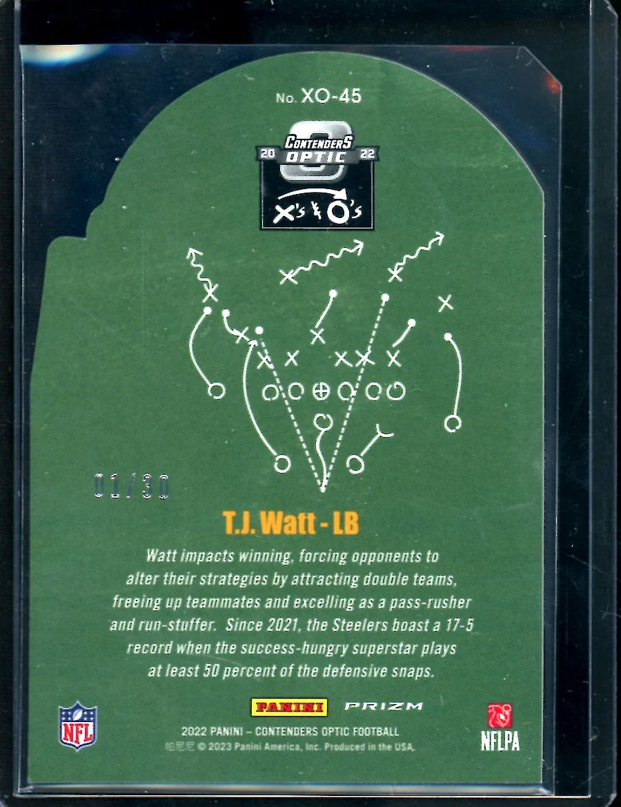 2022 Panini Contenders Optic T.J. Watt X's & O's Green Pulsar /30 Steelers - Image 2