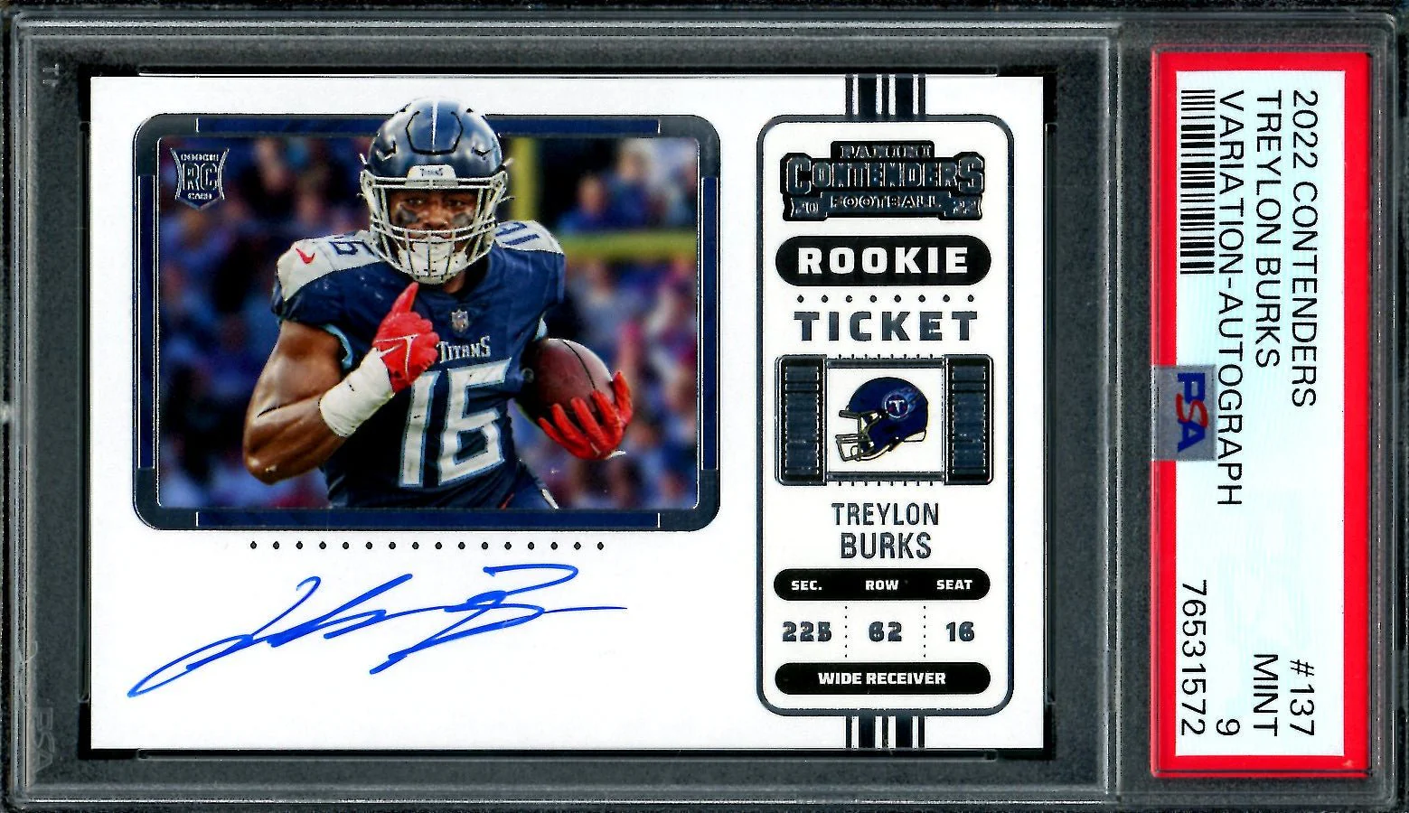 2022 Panini Contenders Treylon Burks Rookie Ticket Variation Auto PSA 9 Titans