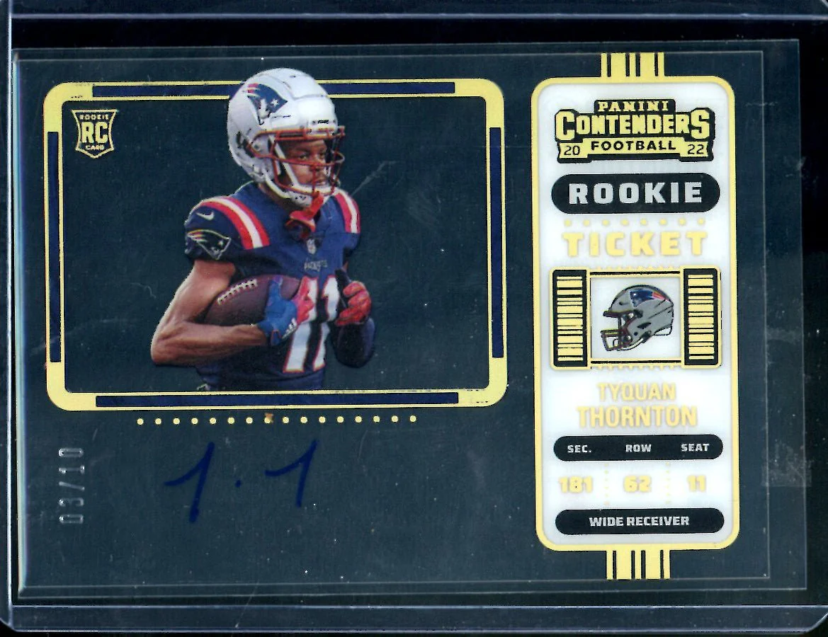 2022 Panini Contenders Tyquan Thornton Rookie Ticket Auto Clear Gold /10 Patriots