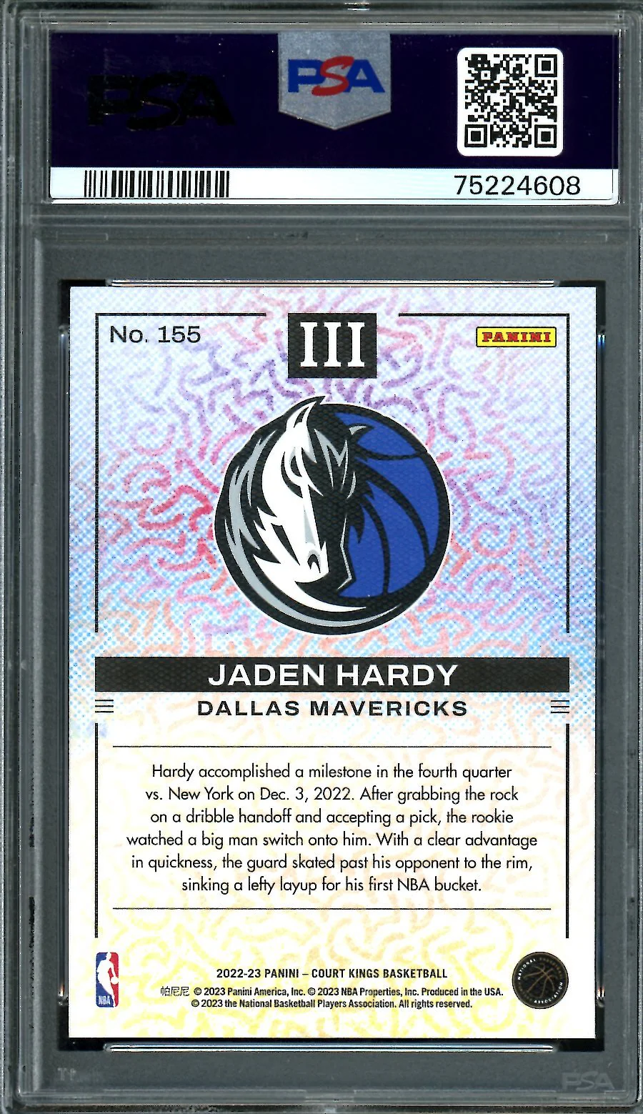 2022/23 Panini Court Kings Jaden Hardy Rookie #155 PSA 10 Mavericks - Image 2