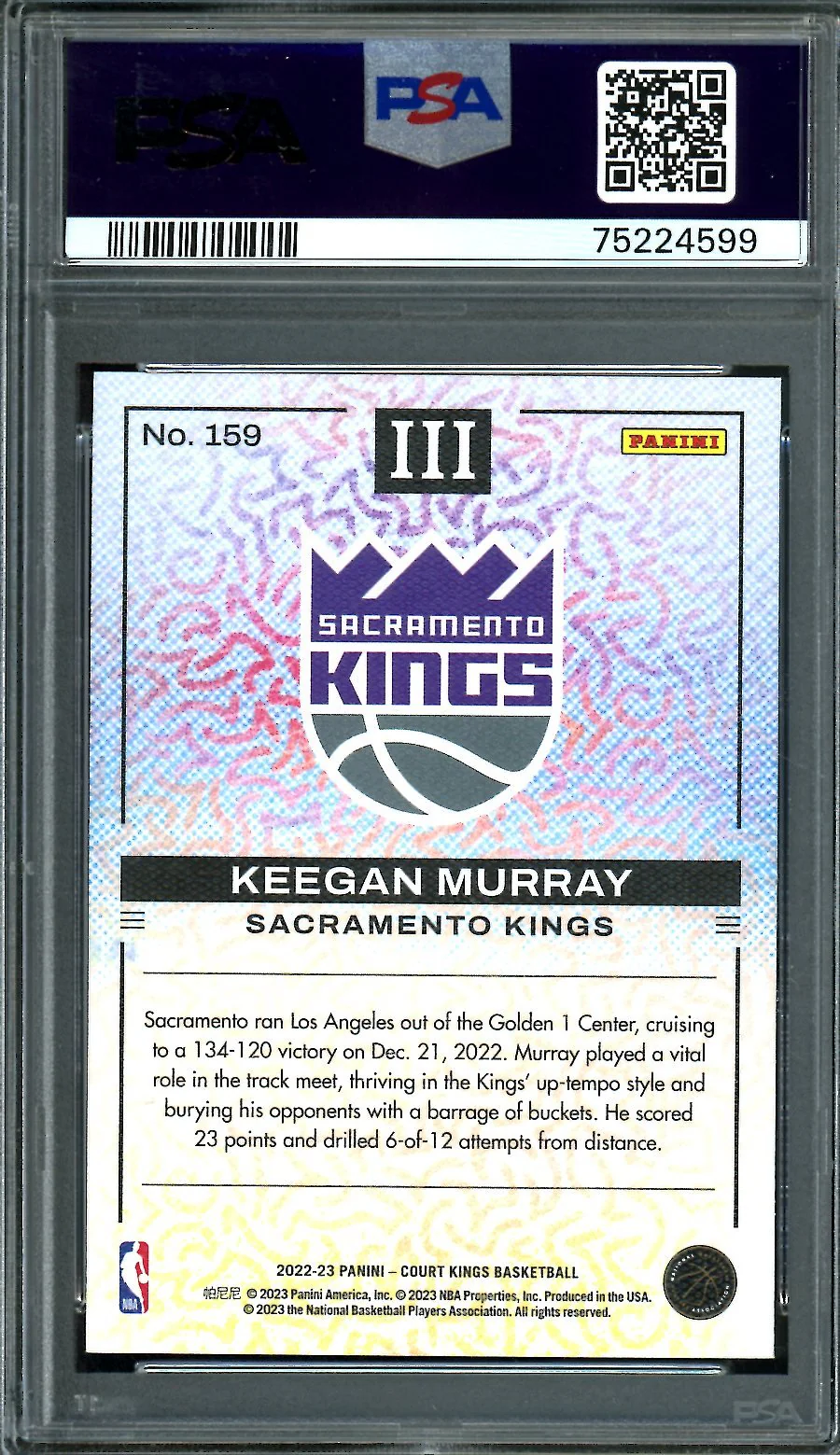 2022/23 Panini Court Kings Keegan Murray Rookie #159 PSA 10 Kings - Image 2