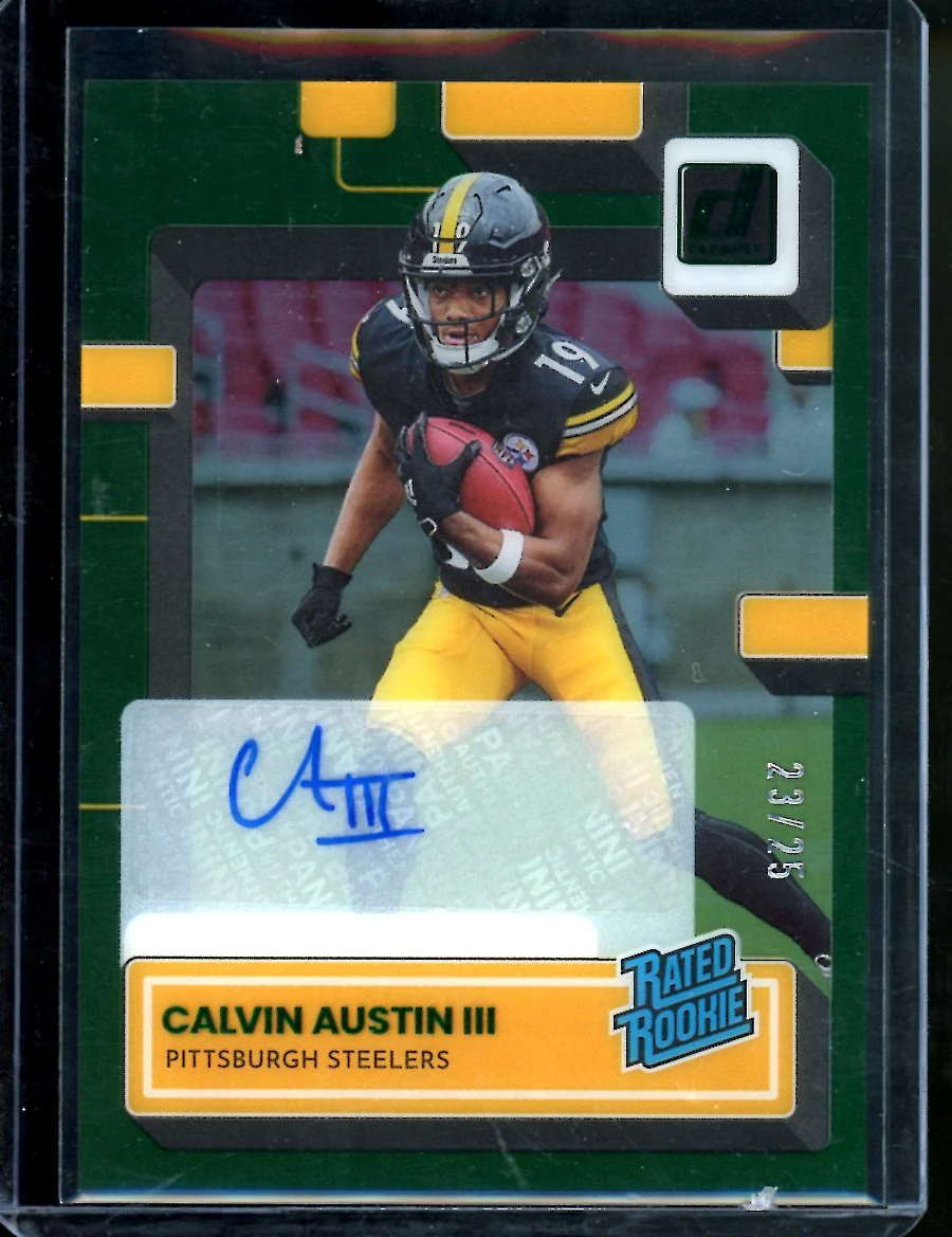 2022 Panini Donruss Clearly Calvin Austin III Rookie Auto Green /25 Steelers