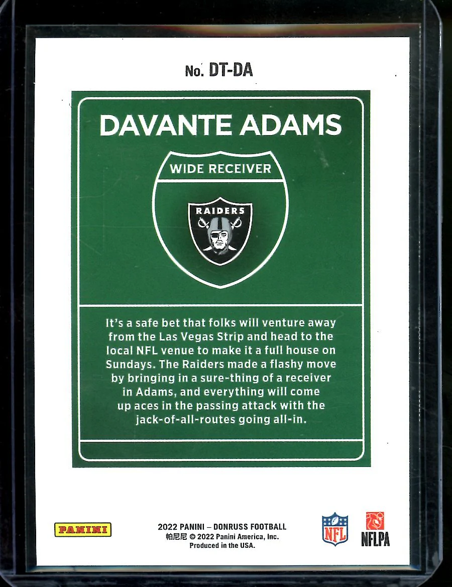 2022 Panini Donruss Devante Adams Downtown SSP Raiders - Image 2