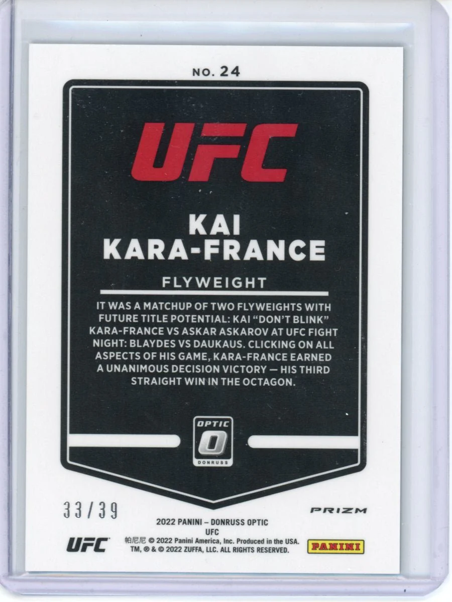 2022 Panini Donruss Optic UFC Kai Kara-France Black Velocity /39 - Image 2