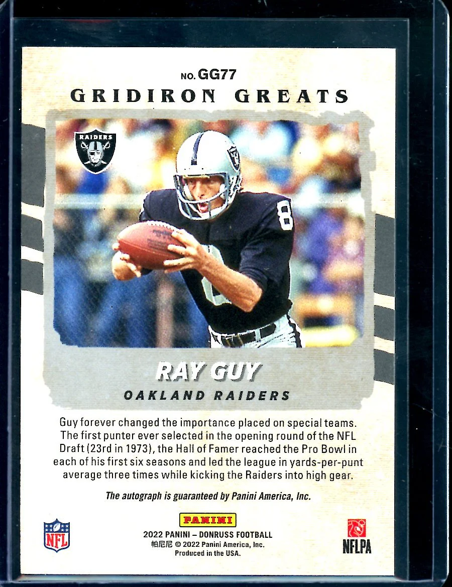 2022 Panini Donruss Ray Guy Gridiron Greats Auto Raiders - Image 2