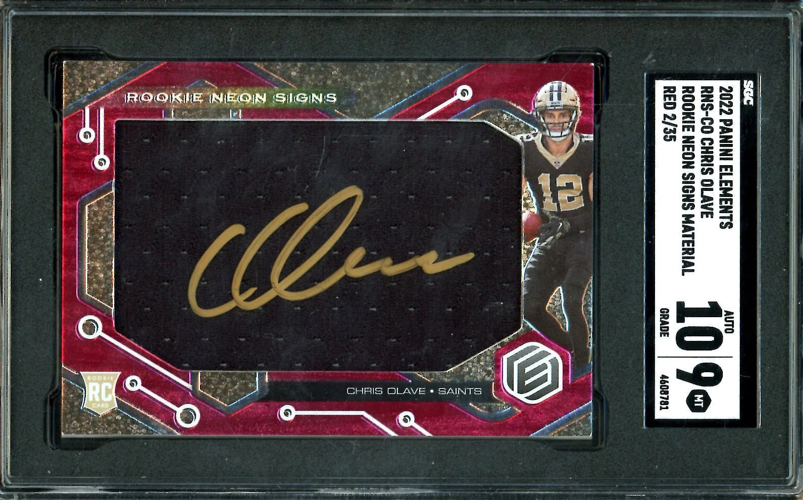 2022 Panini Elements Chris Olave Rookie Neon Signs RPA /35 SGC 9 Saints