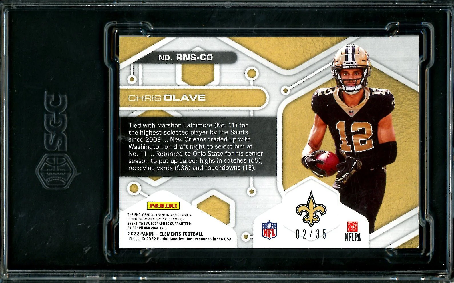 2022 Panini Elements Chris Olave Rookie Neon Signs RPA /35 SGC 9 Saints - Image 2