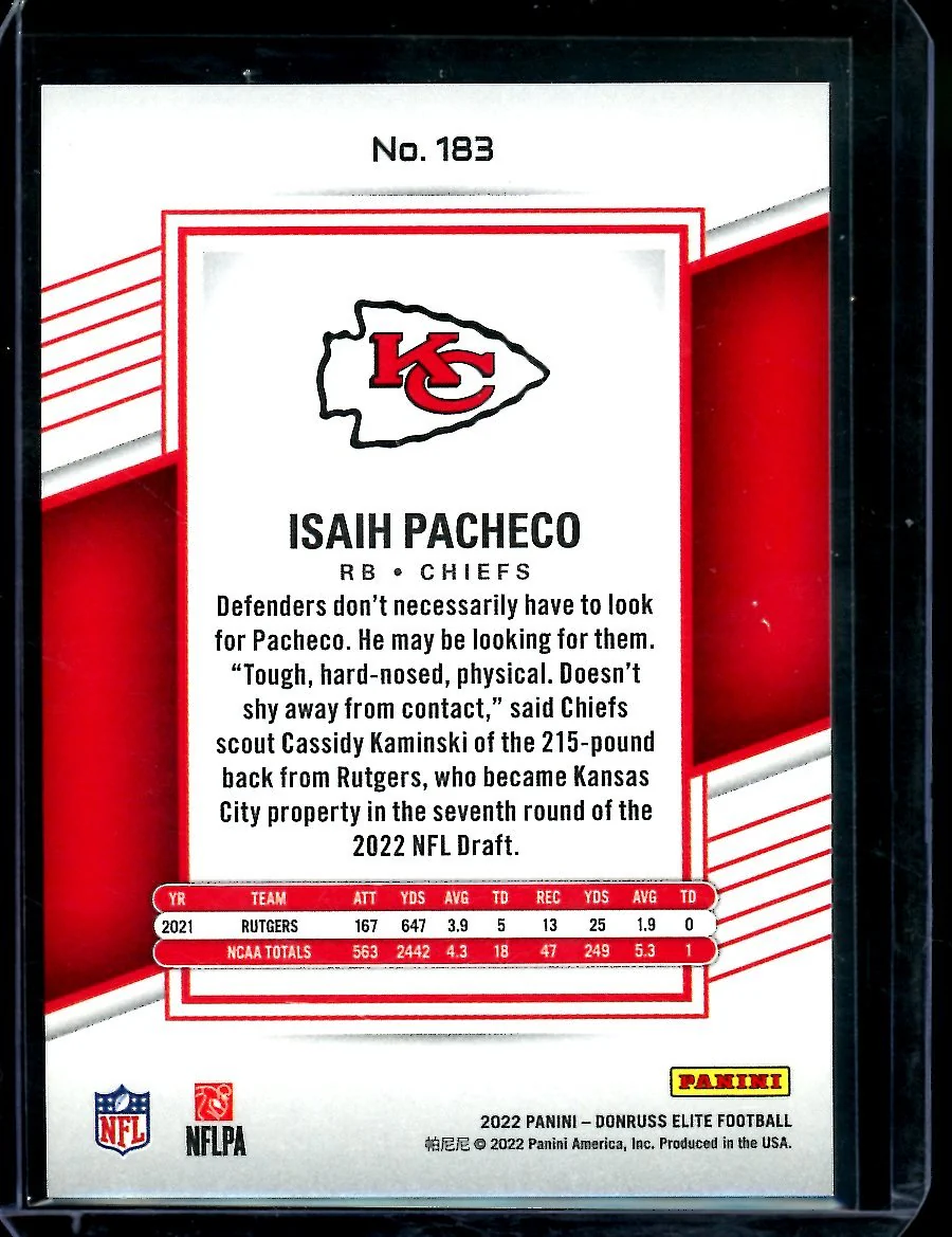2022 Panini Elite Isaih Pacheco Rookie Purple /99 Chiefs - Image 2