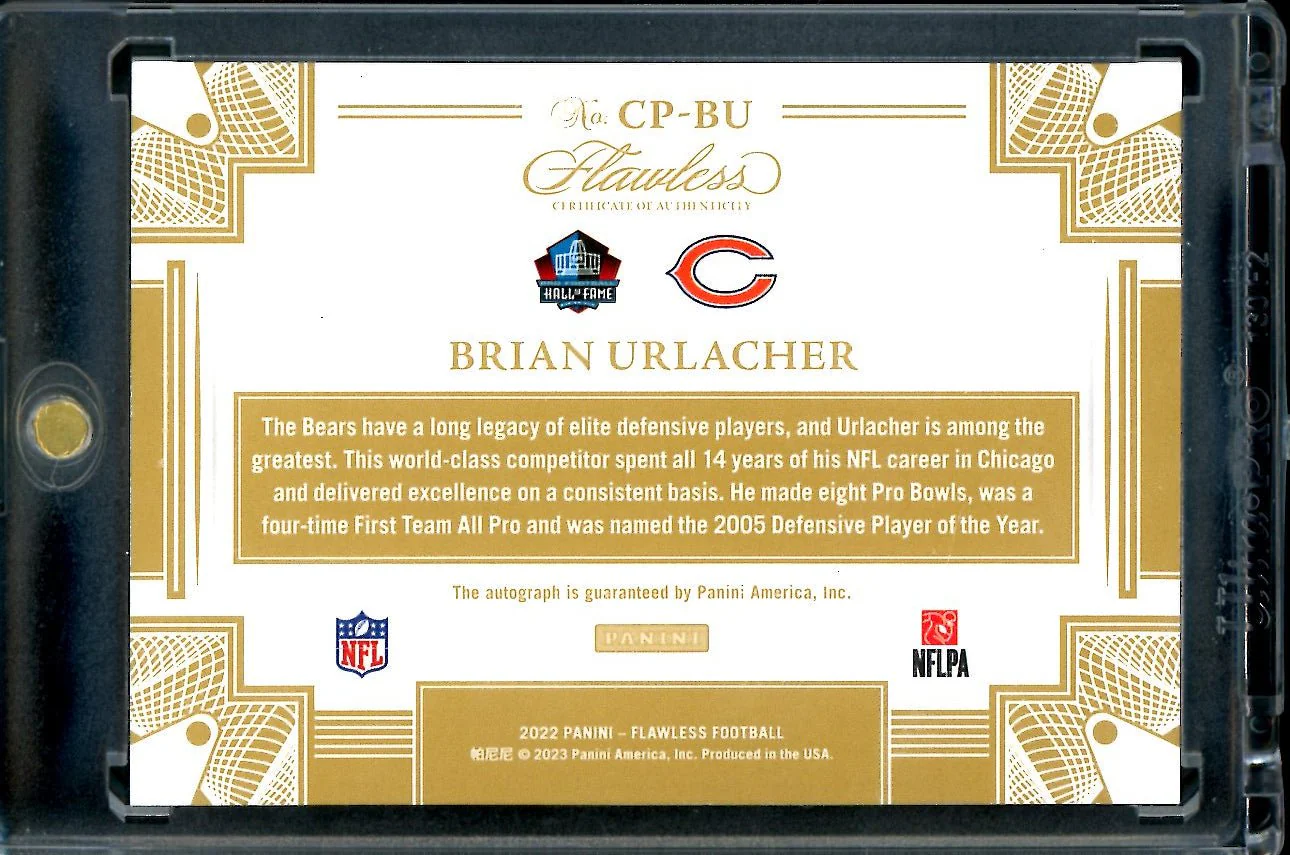 2022 Panini Flawless Brian Urlacher Hall of Fame Auto Gold /15 Bears - Image 2