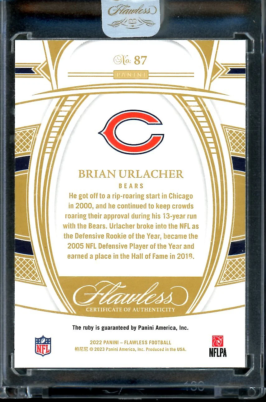 2022 Panini Flawless Brian Urlacher Ruby /20 Bears - Image 2