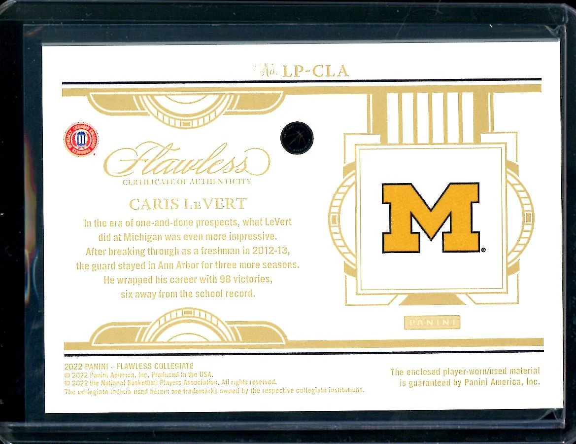 2022 Panini Flawless Collegiate Caris LeVert Legacy Patches Gold /10 Michigan - Image 2