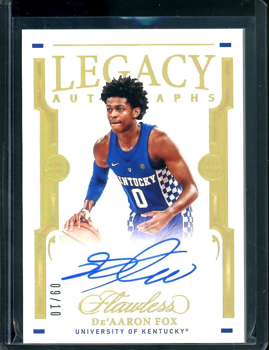 2022/23 Panini Flawless Collegiate De'Aaron Fox Legacy Auto Gold /10 Kings