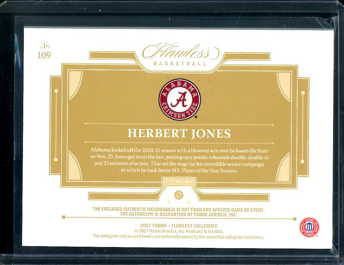 2022/23 Panini Flawless Collegiate Herbert Jones Rookie RPA /25 Pelicans - Image 2