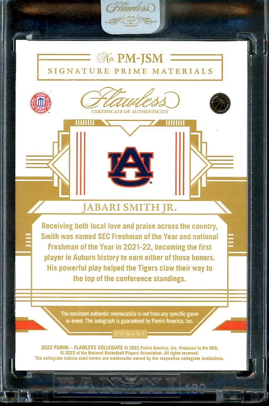 2022/23 Panini Flawless Collegiate Jabari Smith Jr. Rookie RPA /25 Rockets - Image 2
