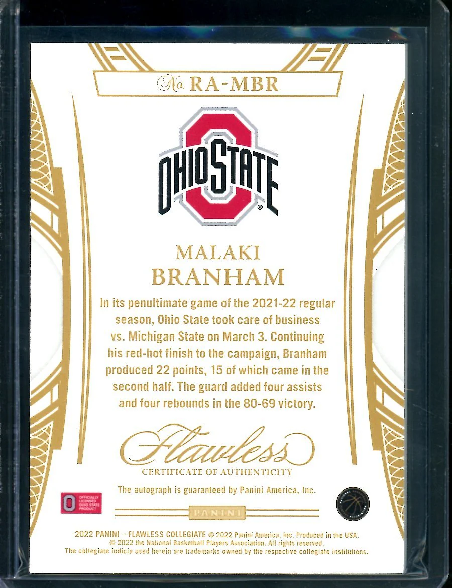 2022/23 Panini Flawless Collegiate Malaki Branham Rookie Auto /25 Spurs - Image 2
