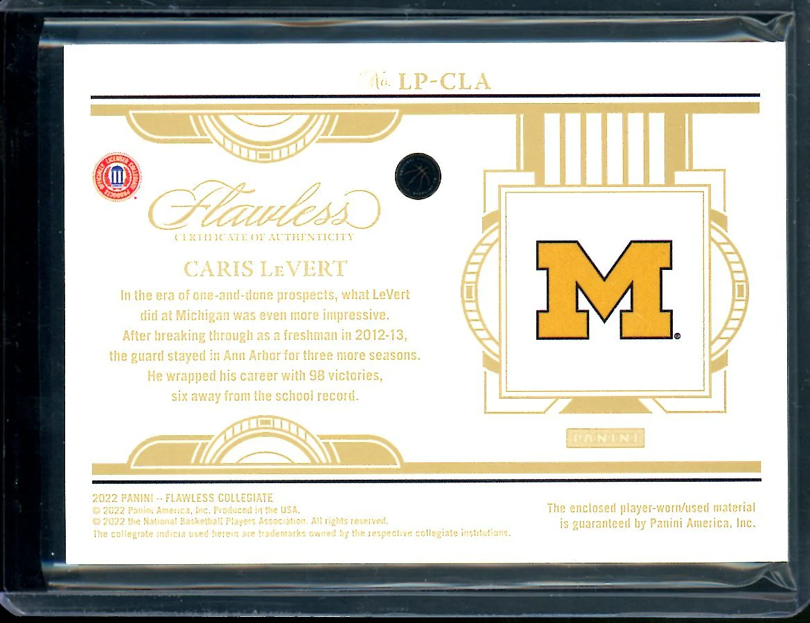 2022/23 Panini Flawless Collegitae Caris LeVert Gold Patch /10 Cavaliers - Image 2