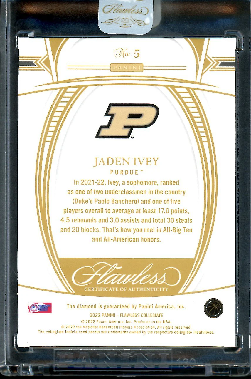 2022/23 Panini Flawless Collegitae Jaden Ivey Rookie Diamond /25 Pistons - Image 2